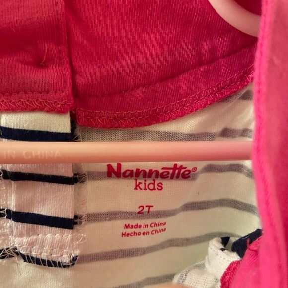 Nannette Kids Girls Pink & Navy Blue Applique Butterfly Yoke Tunic Tank Top 2T - Picture 5 of 6